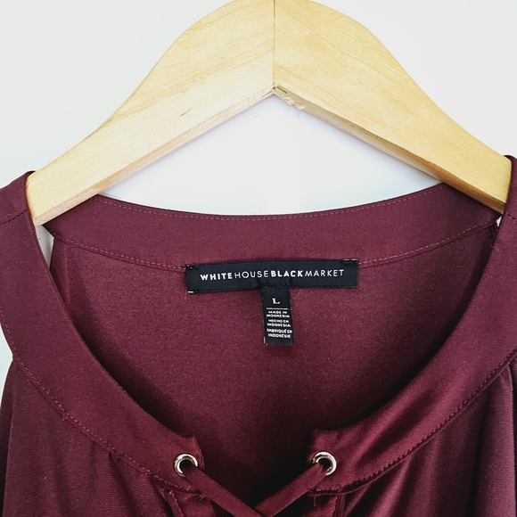 WHBM Burgundy Ruffle Layer Strap Lace Up Sleeveless Blouse L - Picture 2 of 5